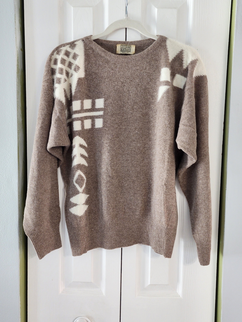 Vintage Luciano Soprani Wool Blend Geometric Sweater Made in Italy Size 42